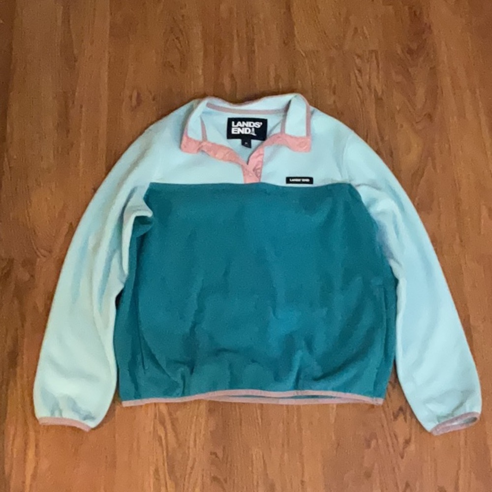 Lands' End Teal and Light Pink Fleece